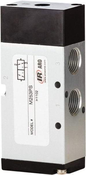 ARO/Ingersoll-Rand - 1/4" Inlet x 1/4" Outlet, Pilot Actuator, Spring Return, 2 Position, Body Ported Solenoid Air Valve - 0.7 CV, 3 Way, 140 psi, 122° Max Temp, 15° Min Temp - Apex Tool & Supply