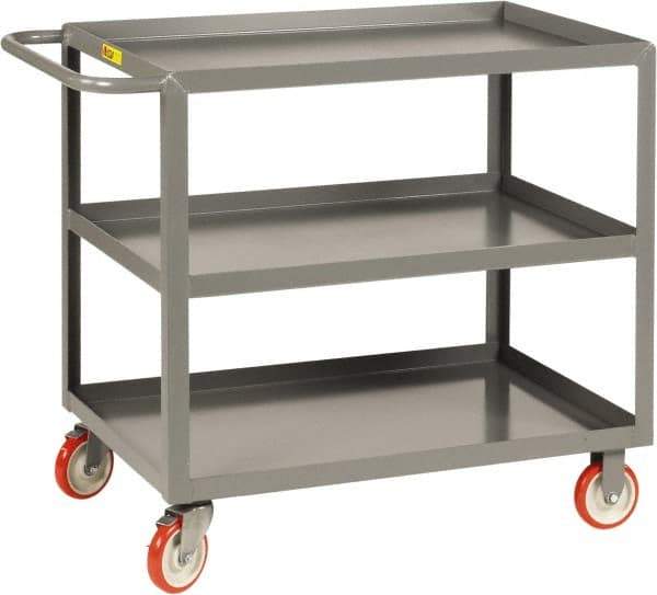 Little Giant - 1,200 Lb Capacity, 24" Wide x 36" Long x 35" High Service Cart - 3 Shelf, Steel, 2 Rigid/2 Swivel Casters - Apex Tool & Supply