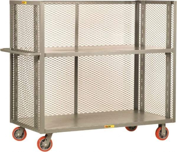 Little Giant - 3,600 Lb Capacity, 2 Shelf, 3-Sided Steel Bulk Truck - 60" Long x 30" Wide x 57" High, 6" Diam Polyurethane Wheels - Apex Tool & Supply