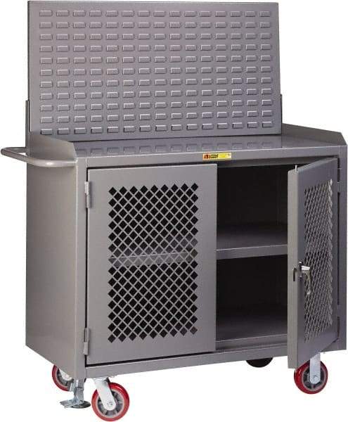 Little Giant - Mobile Bench Cabinet with Louvered Panel - Steel, Gray, 48" Long x 24" Deep x 65" High - Apex Tool & Supply