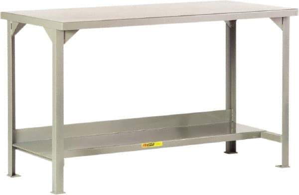 Little Giant - 48 Wide x 30" Deep x 36" High, 12 Gauge Steel Workbench - Edge Turned Down, Fixed Legs, Gray - Apex Tool & Supply