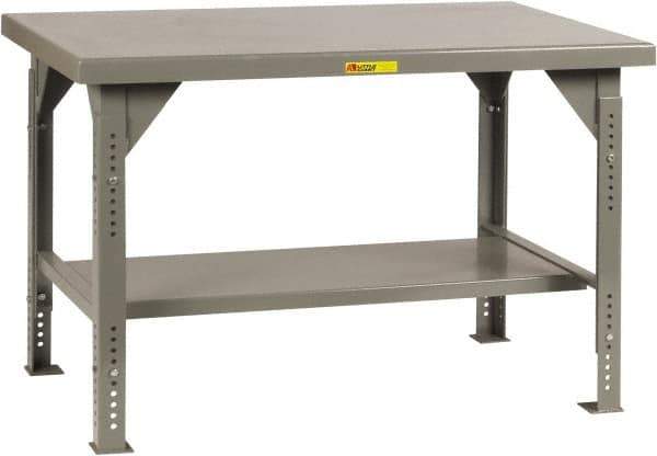 Little Giant - 48 Wide x 30" Deep x 28" High, 7 Gauge Steel Workbench - Comfort Edge, Adjustable Height Legs, Gray - Apex Tool & Supply