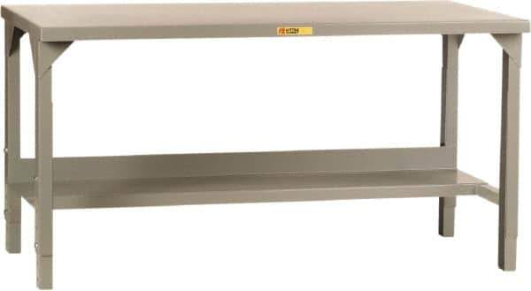 Little Giant - 60 Wide x 24" Deep x 27" High, 12 Gauge Steel Workbench - Edge Turned Down, Adjustable Height Legs, Gray - Apex Tool & Supply