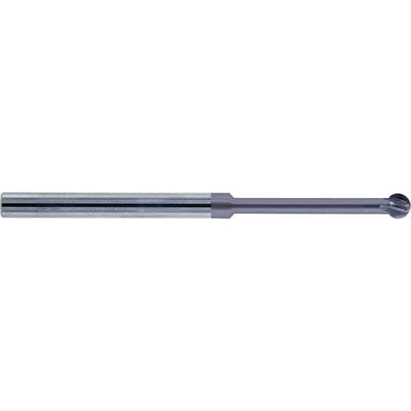 Accupro - 3/16" Diam, 0.16" LOC, 4 Flute Solid Carbide Ball End Mill - nACo Finish, Single End, 3" OAL, 3/16" Shank Diam, Undercutting - Apex Tool & Supply