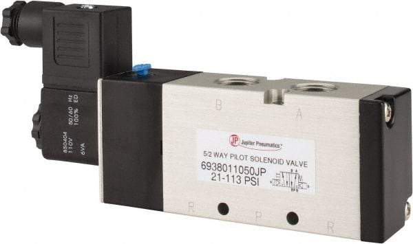 PRO-SOURCE - 3/8", 5/2 Way Single Stacking Solenoid Valve - 110 VAC, 1.9 CV Rate, 2.81" High x 6.22" Long - Apex Tool & Supply