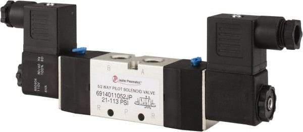 PRO-SOURCE - 1/4", 5/2 Way Double Stacking Solenoid Valve - 110 VAC, 0.98 CV Rate, 2.6" High x 7.76" Long - Apex Tool & Supply