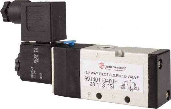 PRO-SOURCE - 1/4", 3/2 Way Single Stacking Solenoid Valve - 110 VAC, 0.98 CV Rate, 2.6" High x 5.12" Long - Apex Tool & Supply
