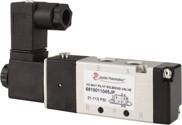 PRO-SOURCE - 1/8", 5/2 Way Body Ported Stacking Solenoid Valve - 110 VAC, 0.6 CV Rate, 1.36" High x 3.88" Long - Apex Tool & Supply