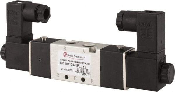 PRO-SOURCE - 1/8", 5/2 Way Body Ported Stacking Solenoid Valve - 110 VAC, 1.36 CV Rate, 1.36" High x 5.43" Long - Apex Tool & Supply