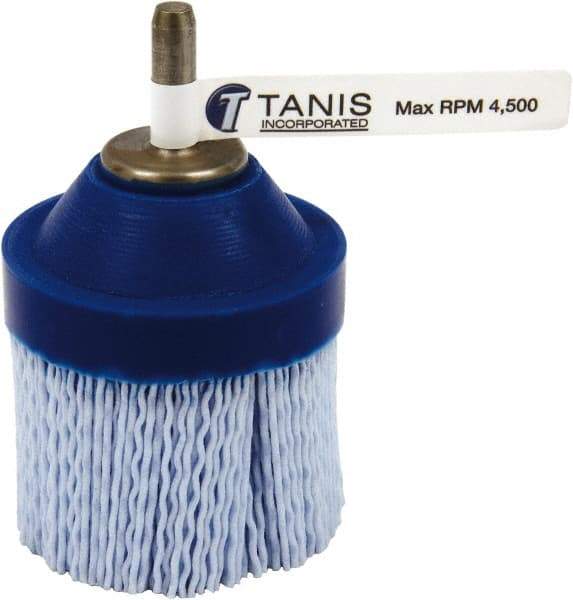 Tanis - 80 Grit, 2" Brush Diam, Crimped, End Brush - 1/4" Diam Steel Shank, 4,500 Max RPM - Apex Tool & Supply