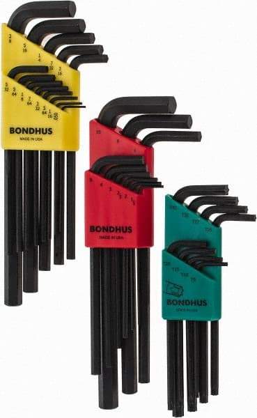 Bondhus - 30 Piece L-Key Hex Key Set - Hex Range 0.05 to 3/8", 8-5/8" OAL, Protanium High Torque Steel - Apex Tool & Supply