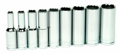 9 Piece - 3/8" Drive - Deep 12 Point Socket Set on Clip Rail SAE - Apex Tool & Supply