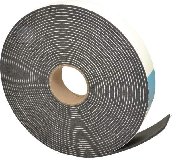 Made in USA - 3/16" Thick x 2" Wide x 45' Long Black Closed Cell PVC Foam Rubber Roll - Stock Length, Adhesive Back, 13 Lb/Cu Ft Density, -20°F to 130°F - Apex Tool & Supply