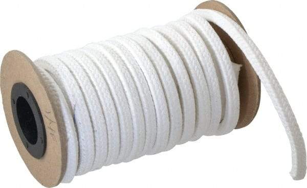 Made in USA - 1/4" x 9' Spool Length, PTFE/Sanitary Compression Packing - 1,000 Max psi, 500° F Max, White - Apex Tool & Supply