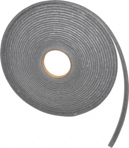 Made in USA - 1/4" Thick x 1/2" Wide x 50' Long Gray Open Cell Polyurethane Foam Rubber Roll - Stock Length, Adhesive Back, 1.8 to 2.2 Lb/Cu Ft Density, -20°F to 160°F - Apex Tool & Supply