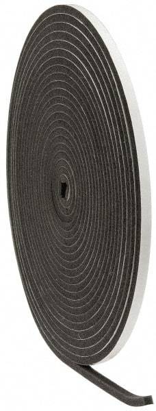 Made in USA - 3/8" Thick x 1/2" Wide x 50' Long Gray Open Cell Polyurethane Foam Rubber Roll - Stock Length, Adhesive Back, 1.8 to 2.2 Lb/Cu Ft Density, -20°F to 160°F - Apex Tool & Supply