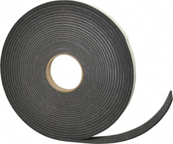Made in USA - 3/8" Thick x 3/4" Wide x 50' Long Gray Open Cell Polyurethane Foam Rubber Roll - Stock Length, Adhesive Back, 1.8 to 2.2 Lb/Cu Ft Density, -20°F to 160°F - Apex Tool & Supply