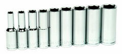 9 Piece - 3/8" Drive - Deep 6 Point Socket Set on Clip Rail SAE - Apex Tool & Supply