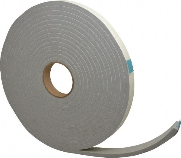Made in USA - 3/8" Thick x 1" Wide x 30' Long Gray Closed Cell PVC Foam Rubber Roll - Stock Length, Adhesive Back, 8 Lb/Cu Ft Density, -20°F to 130°F - Apex Tool & Supply