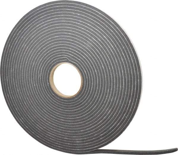 Made in USA - 1/4" Thick x 1/2" Wide x 45' Long Black Closed Cell PVC Foam Rubber Roll - Stock Length, Adhesive Back, 13 Lb/Cu Ft Density, -20°F to 130°F - Apex Tool & Supply
