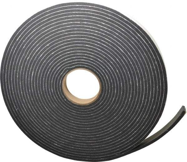 Made in USA - 1/4" Thick x 1" Wide x 45' Long Black Closed Cell PVC Foam Rubber Roll - Stock Length, Adhesive Back, 13 Lb/Cu Ft Density, -20°F to 130°F - Apex Tool & Supply