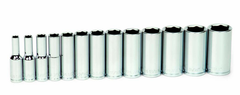 13 Piece - 3/8" Drive - Deep 6 Point Socket Set on Clip Rail SAE - Apex Tool & Supply