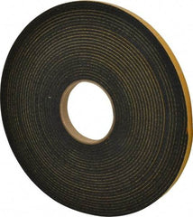 Made in USA - 5/32" Thick x 1/2" Wide x 50' Long Black Open Cell Natural Foam Rubber Roll - Stock Length, Adhesive Back, 24 to 30 Lb/Cu Ft Density, -20°F to 160°F - Apex Tool & Supply