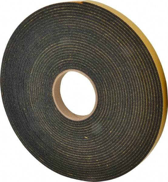 Made in USA - 5/32" Thick x 3/4" Wide x 50' Long Black Open Cell Natural Foam Rubber Roll - Stock Length, Adhesive Back, 24 to 30 Lb/Cu Ft Density, -20°F to 160°F - Apex Tool & Supply