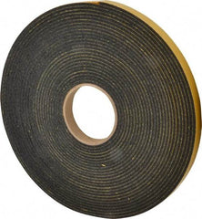 Made in USA - 5/32" Thick x 3/4" Wide x 50' Long Black Open Cell Natural Foam Rubber Roll - Stock Length, Adhesive Back, 24 to 30 Lb/Cu Ft Density, -20°F to 160°F - Apex Tool & Supply