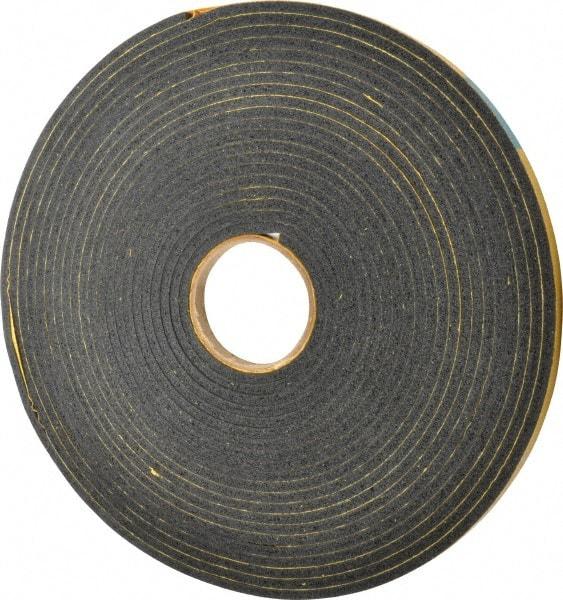 Made in USA - 1/4" Thick x 1/2" Wide x 50' Long Black Open Cell Natural Foam Rubber Roll - Stock Length, Adhesive Back, 24 to 30 Lb/Cu Ft Density, -20°F to 160°F - Apex Tool & Supply