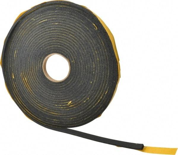 Made in USA - 1/4" Thick x 5/8" Wide x 50' Long Black Open Cell Natural Foam Rubber Roll - Stock Length, Adhesive Back, 24 to 30 Lb/Cu Ft Density, -20°F to 160°F - Apex Tool & Supply