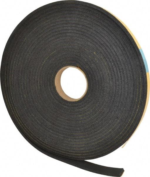 Made in USA - 1/4" Thick x 1" Wide x 50' Long Black Open Cell Natural Foam Rubber Roll - Stock Length, Adhesive Back, 24 to 30 Lb/Cu Ft Density, -20°F to 160°F - Apex Tool & Supply