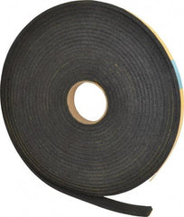 Made in USA - 1/4" Thick x 1" Wide x 50' Long Black Open Cell Natural Foam Rubber Roll - Stock Length, Adhesive Back, 24 to 30 Lb/Cu Ft Density, -20°F to 160°F - Apex Tool & Supply