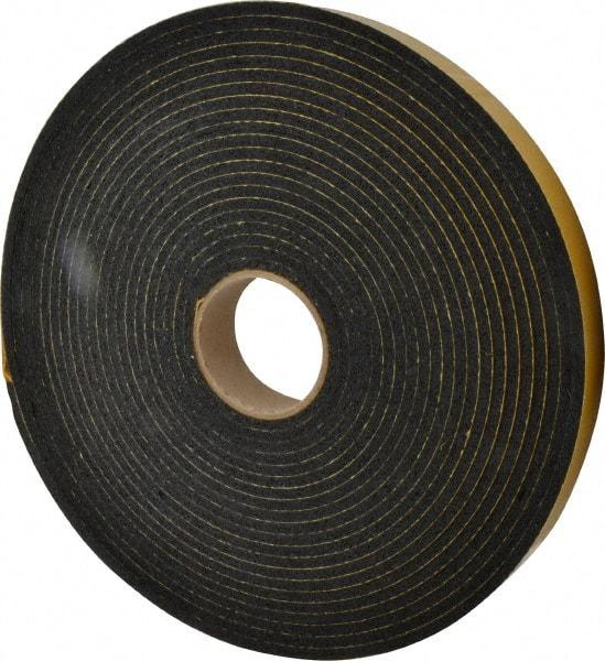 Made in USA - 1/4" Thick x 1-1/2" Wide x 50' Long Black Open Cell Natural Foam Rubber Roll - Stock Length, Adhesive Back, 24 to 30 Lb/Cu Ft Density, -20°F to 160°F - Apex Tool & Supply