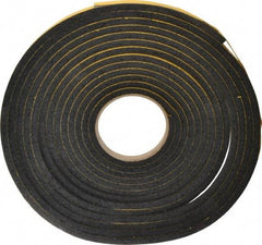 Made in USA - 5/16" Thick x 3/8" Wide x 25' Long Black Open Cell Natural Foam Rubber Roll - Stock Length, Adhesive Back, 24 to 30 Lb/Cu Ft Density, -20°F to 160°F - Apex Tool & Supply