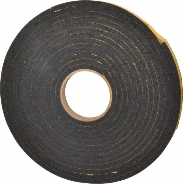 Made in USA - 5/16" Thick x 3/4" Wide x 25' Long Black Open Cell Natural Foam Rubber Roll - Stock Length, Adhesive Back, 24 to 30 Lb/Cu Ft Density, -20°F to 160°F - Apex Tool & Supply