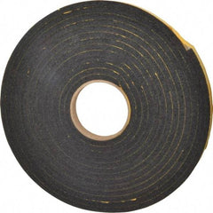 Made in USA - 5/16" Thick x 3/4" Wide x 25' Long Black Open Cell Natural Foam Rubber Roll - Stock Length, Adhesive Back, 24 to 30 Lb/Cu Ft Density, -20°F to 160°F - Apex Tool & Supply