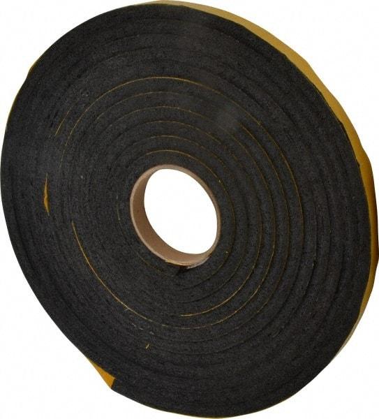 Made in USA - 7/16" Thick x 5/8" Wide x 25' Long Black Open Cell Natural Foam Rubber Roll - Stock Length, Adhesive Back, 24 to 30 Lb/Cu Ft Density, -20°F to 160°F - Apex Tool & Supply
