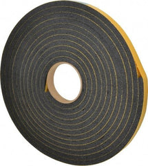 Made in USA - 7/16" Thick x 3/4" Wide x 25' Long Black Open Cell Natural Foam Rubber Roll - Stock Length, Adhesive Back, 24 to 30 Lb/Cu Ft Density, -20°F to 160°F - Apex Tool & Supply