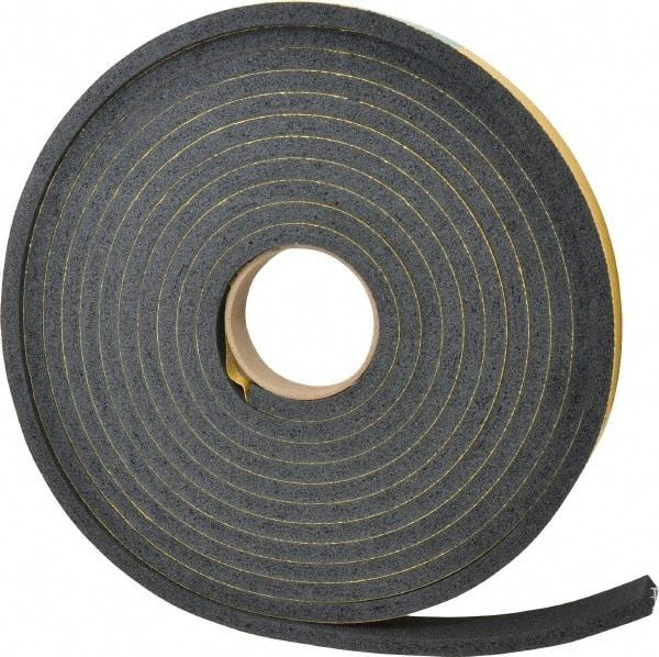 Made in USA - 7/16" Thick x 1" Wide x 25' Long Black Open Cell Natural Foam Rubber Roll - Stock Length, Adhesive Back, 24 to 30 Lb/Cu Ft Density, -20°F to 160°F - Apex Tool & Supply