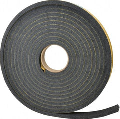 Made in USA - 7/16" Thick x 1" Wide x 25' Long Black Open Cell Natural Foam Rubber Roll - Stock Length, Adhesive Back, 24 to 30 Lb/Cu Ft Density, -20°F to 160°F - Apex Tool & Supply
