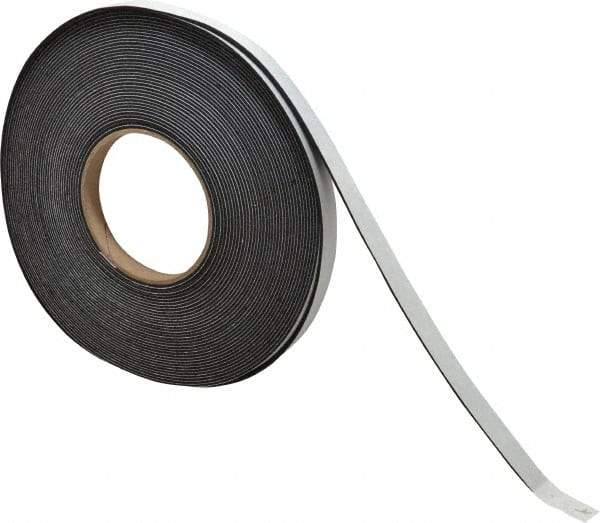 Made in USA - 1/16" Thick x 1/2" Wide x 50' Long Black Closed Cell Neoprene-Blend Spring Rubber Roll - Stock Length, Adhesive Back, 8 to 11 Lb/Cu Ft Density, -40°F to 158°F - Apex Tool & Supply