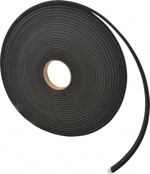 Made in USA - 1/4" Thick x 3/4" Wide x 50' Long Black Closed Cell Neoprene-Blend Spring Rubber Roll - Stock Length, Adhesive Back, 8 to 11 Lb/Cu Ft Density, -40°F to 158°F - Apex Tool & Supply