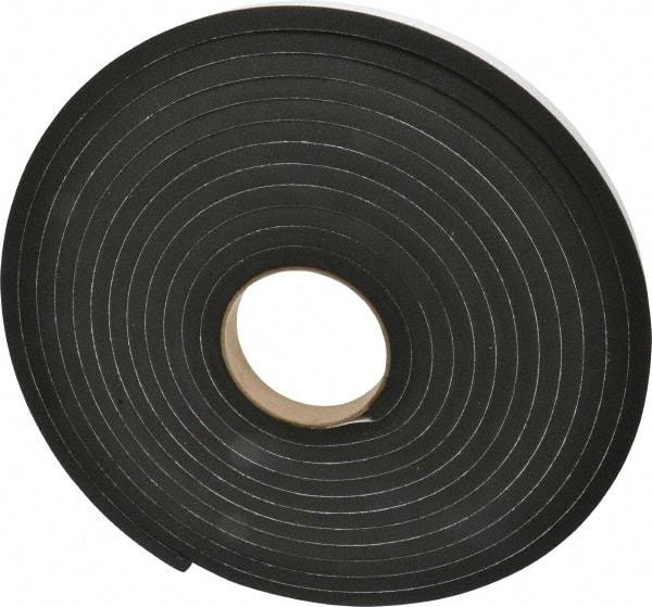 Made in USA - 3/8" Thick x 3/4" Wide x 25' Long Black Closed Cell Neoprene-Blend Spring Rubber Roll - Stock Length, Adhesive Back, 8 to 11 Lb/Cu Ft Density, -40°F to 158°F - Apex Tool & Supply