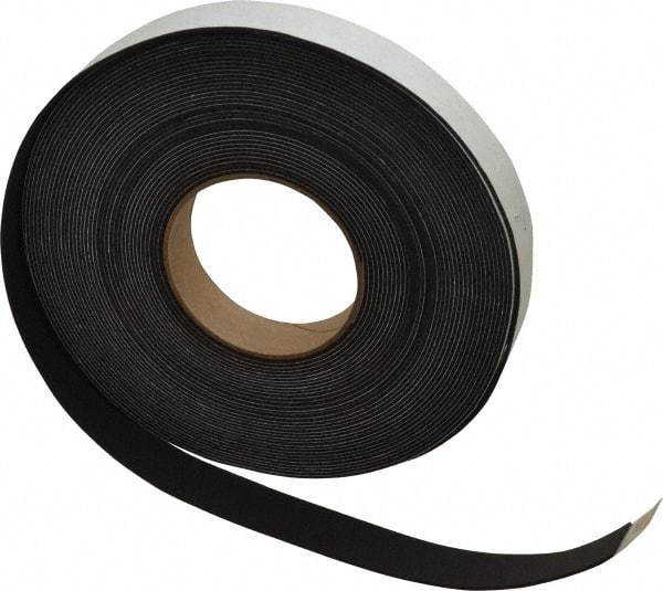 Made in USA - 1/16" Thick x 1" Wide x 50' Long Black Closed Cell Neoprene-Blend Spring Rubber Roll - Stock Length, Adhesive Back, 8 to 11 Lb/Cu Ft Density, -40°F to 158°F - Apex Tool & Supply