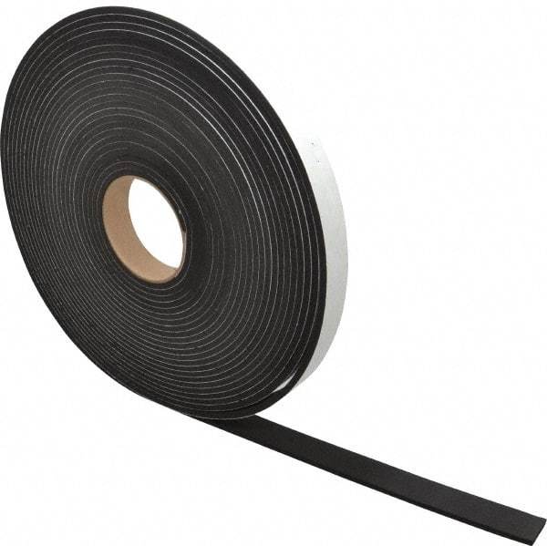 Made in USA - 3/16" Thick x 1" Wide x 50' Long Black Closed Cell Neoprene-Blend Spring Rubber Roll - Stock Length, Adhesive Back, 8 to 11 Lb/Cu Ft Density, -40°F to 158°F - Apex Tool & Supply