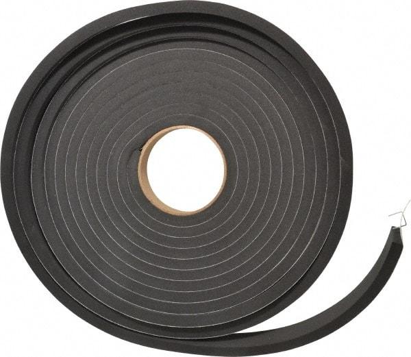Made in USA - 3/8" Thick x 1" Wide x 25' Long Black Closed Cell Neoprene-Blend Spring Rubber Roll - Stock Length, Adhesive Back, 8 to 11 Lb/Cu Ft Density, -40°F to 158°F - Apex Tool & Supply
