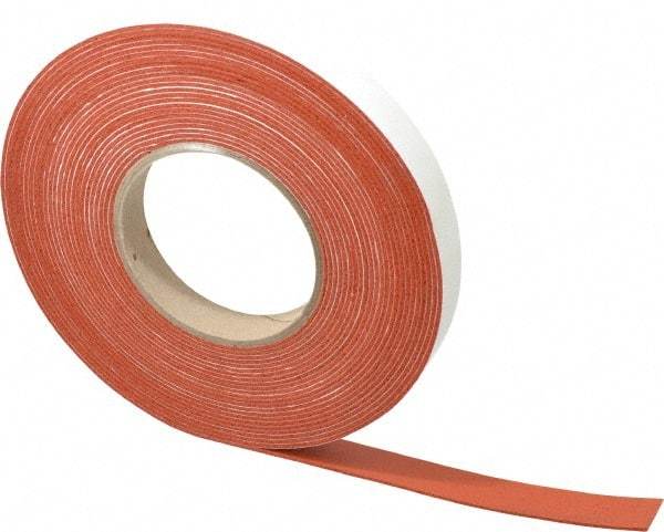 Made in USA - 1/16" Thick x 3/4" Wide x 30' Long Tan-Orange Closed Cell Silicone Foam Rubber Roll - Stock Length, Adhesive Back, 33 Lb/Cu Ft Density, -100°F to 500°F - Apex Tool & Supply