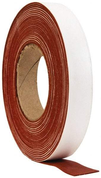 Made in USA - 1/16" Thick x 1" Wide x 30' Long Tan-Orange Closed Cell Silicone Foam Rubber Roll - Stock Length, Adhesive Back, 33 Lb/Cu Ft Density, -100°F to 500°F - Apex Tool & Supply