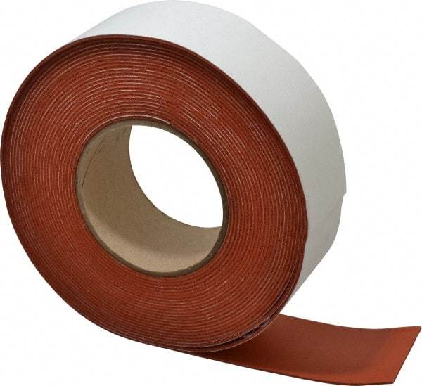 Made in USA - 1/16" Thick x 2" Wide x 30' Long Tan-Orange Closed Cell Silicone Foam Rubber Roll - Stock Length, Adhesive Back, 33 Lb/Cu Ft Density, -100°F to 500°F - Apex Tool & Supply